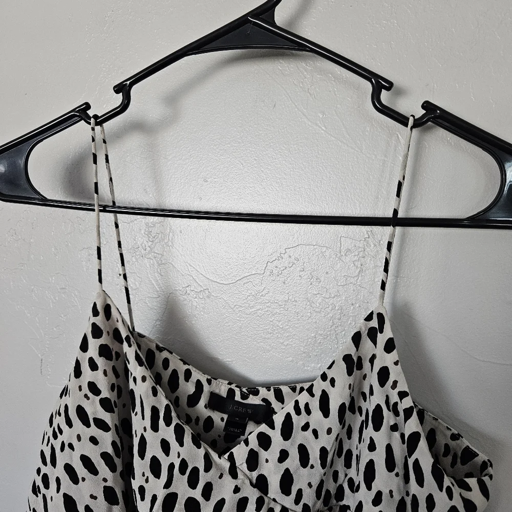 J.Crew Women's 4 100% Silk Stylish Black White Polka Dot Tank Top Ruffle Blouse